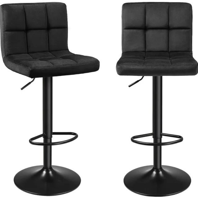 Klarven Barkruk Fluweel Zwart - Barkrukken Set van 2 - Barkrukken met Rugleuning - Bar Stool - Verstelbare Hoogte, Voetsteun, 360° Draaibaar