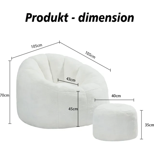 COVREO Zitzak met voetenbank 105x105x70 cm off white polyester voor ontspanning gebroken wit