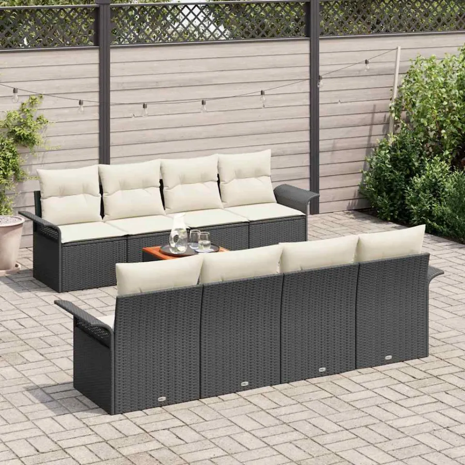 vidaXL Tuinbankenset 9 st Zwart poly rattan, foto 3