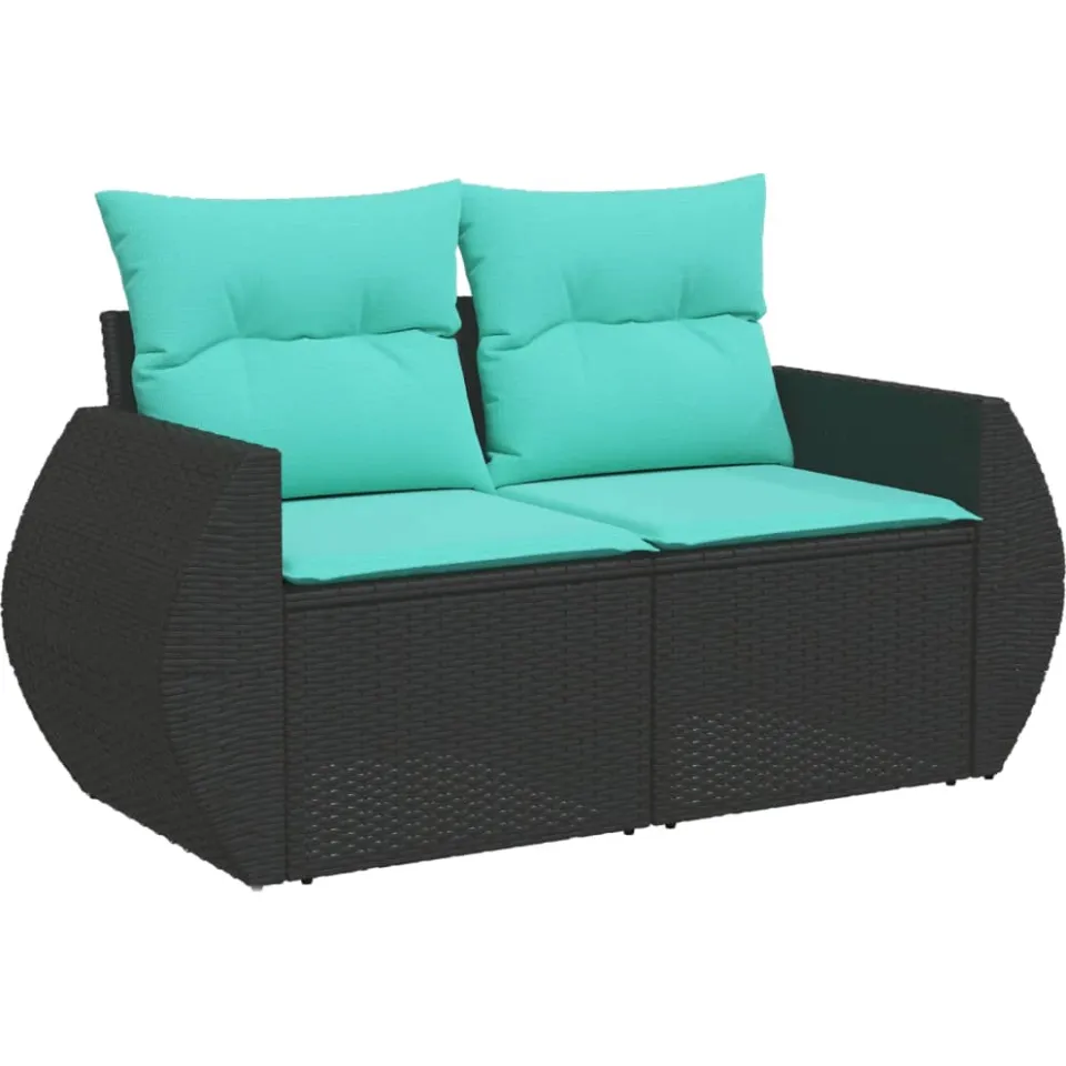 vidaXL 4-delige tuinbankset met kussens, zwart polyrotan