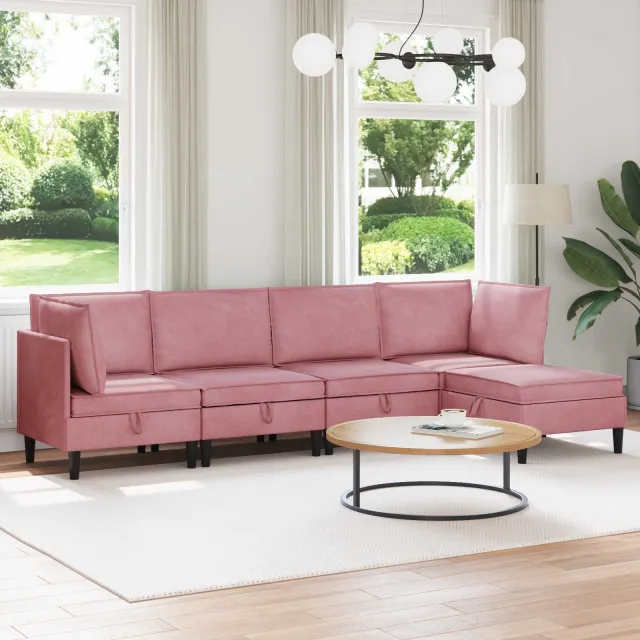 vidaXL Woonkamer Meubelset 5 st 280 x 140 x 82 cm Roze Fluweel
