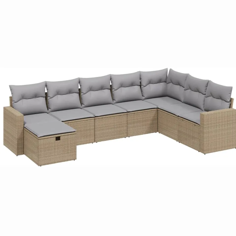 vidaXL 8-delige Loungeset met kussens poly rattan gemengd beige, foto 3