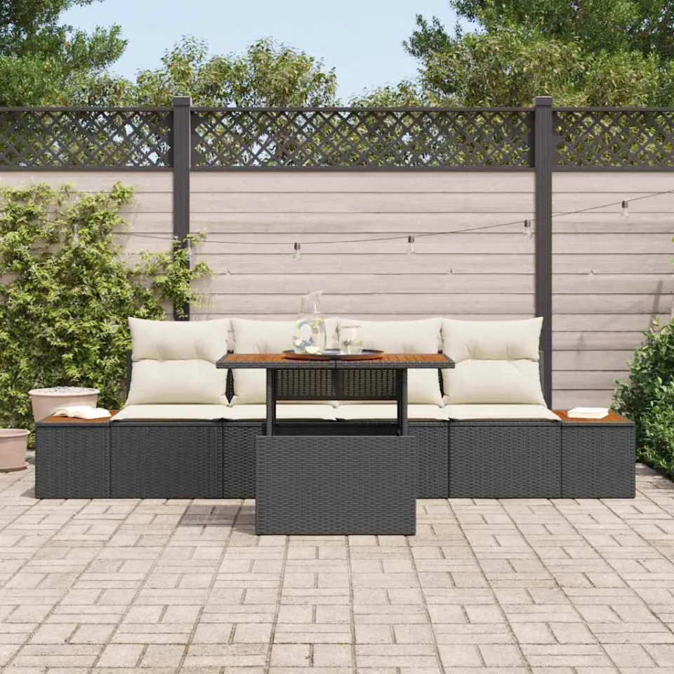 vidaXL Tuin Sofa Set 5 st Zwart Poly riet, foto 3