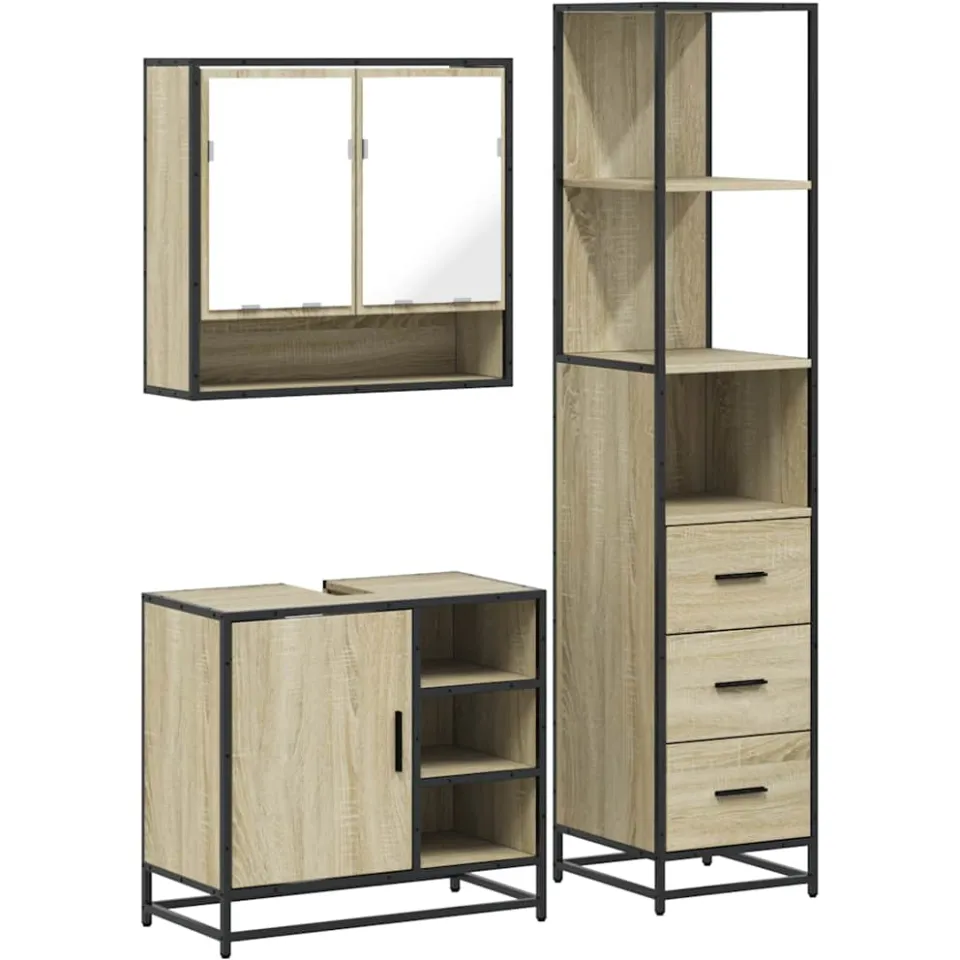 vidaXL 3-delige Badkamermeubelset bewerkt hout sonoma eikenkleurig, foto 3
