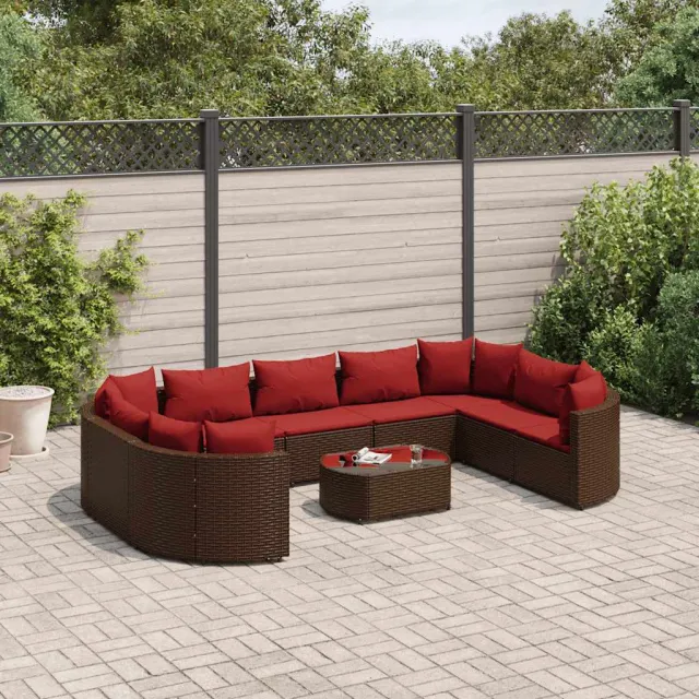 vidaXL 10-delige Loungeset met kussens poly rattan bruin, foto 2