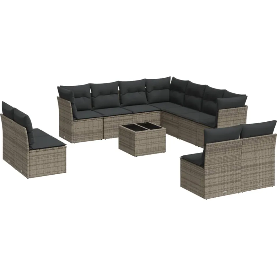 vidaXL 12-delige Loungeset met kussens poly rattan grijs