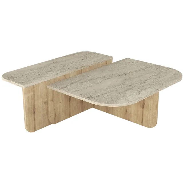 Vente-unique Salontafel - Beige travertijn effect en licht naturel - MARALIA