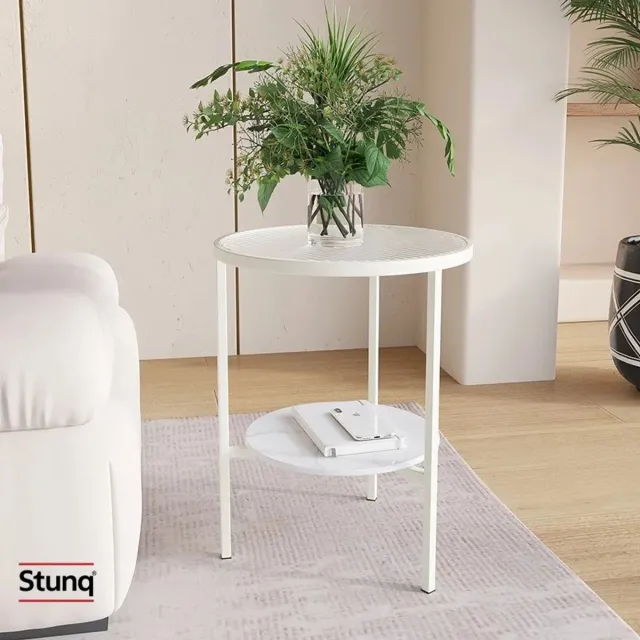 Stunq Ronde bijzettafel met twee niveaus, wit