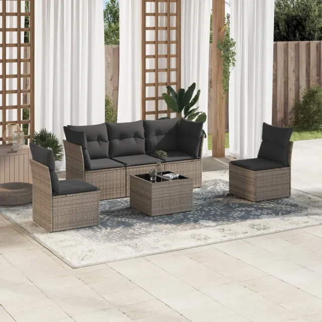 vidaXL 6-delige Loungeset met kussens poly rattan grijs, foto 2