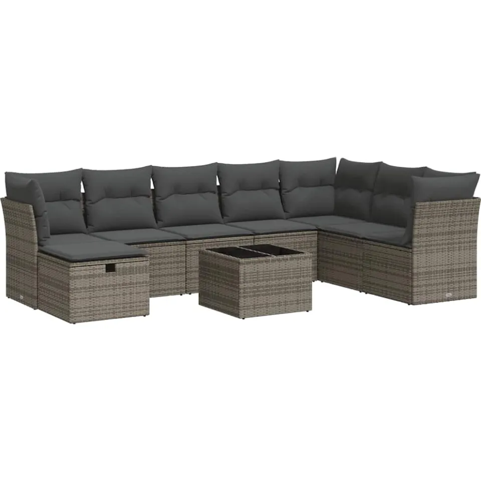vidaXL 9-delige Loungeset met kussens poly rattan grijs, foto 3