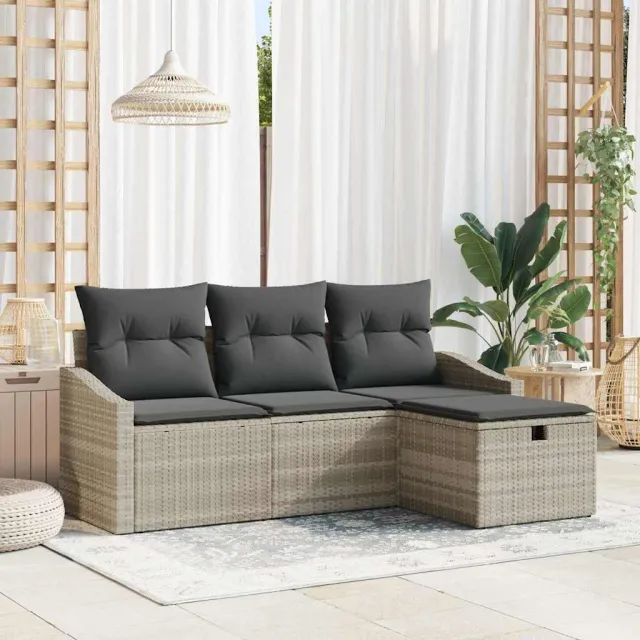 vidaXL Tuin Sofa Set 4 st Lichtgrijs poly rattan