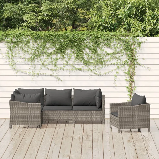 vidaXL 5-delige Loungeset met kussens poly rattan grijs, foto 2