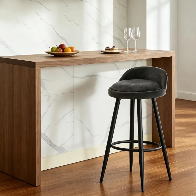 MODENUIT Barkruk 78,5 cm - Met Rugleuning En Voetsteun - Voor Keuken Eiland En Bar - Kunstleer - Anthraciet Anthracite