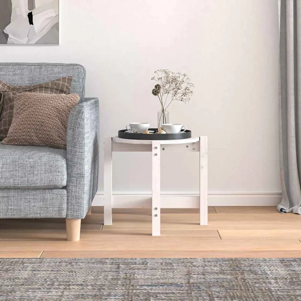 vidaXL Salontafel Ø 52,5x45 cm massief grenenhout wit, foto 3