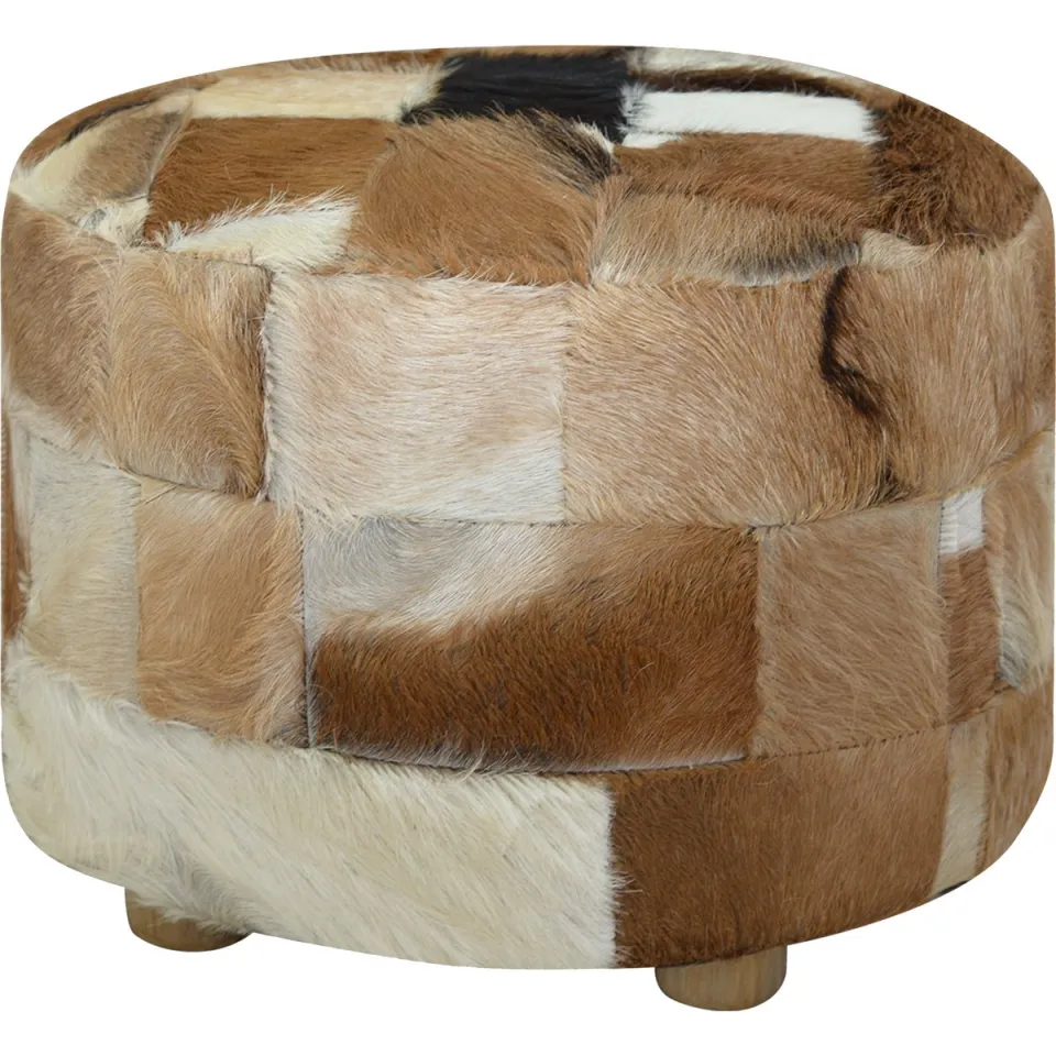 vidaXL Poef rond 50x50x45 cm geitenleer meerkleurig, foto 2