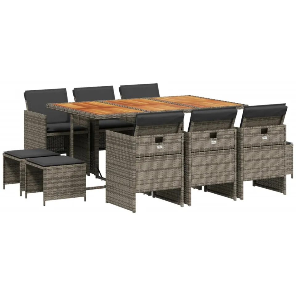 vidaXL 11-delige Tuinset met kussens poly rattan grijs, foto 3