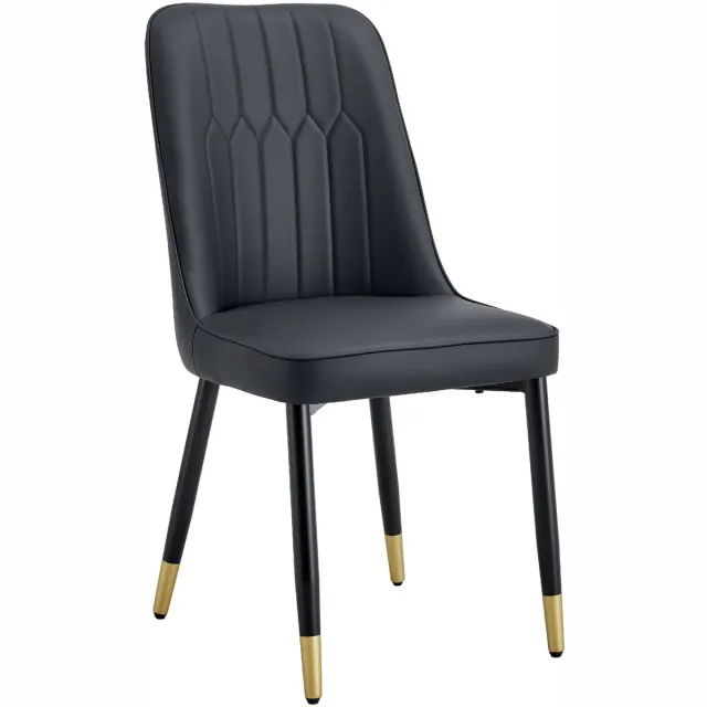Merax Eetkamerstoelen - Set van 2 - Moderne Zwarte Stoelen met PU Lederen Bekleding - Comfortabele Rugleuning - Metalen Poten - Geschikt voor Eetkamer Keuken en Slaapkamer