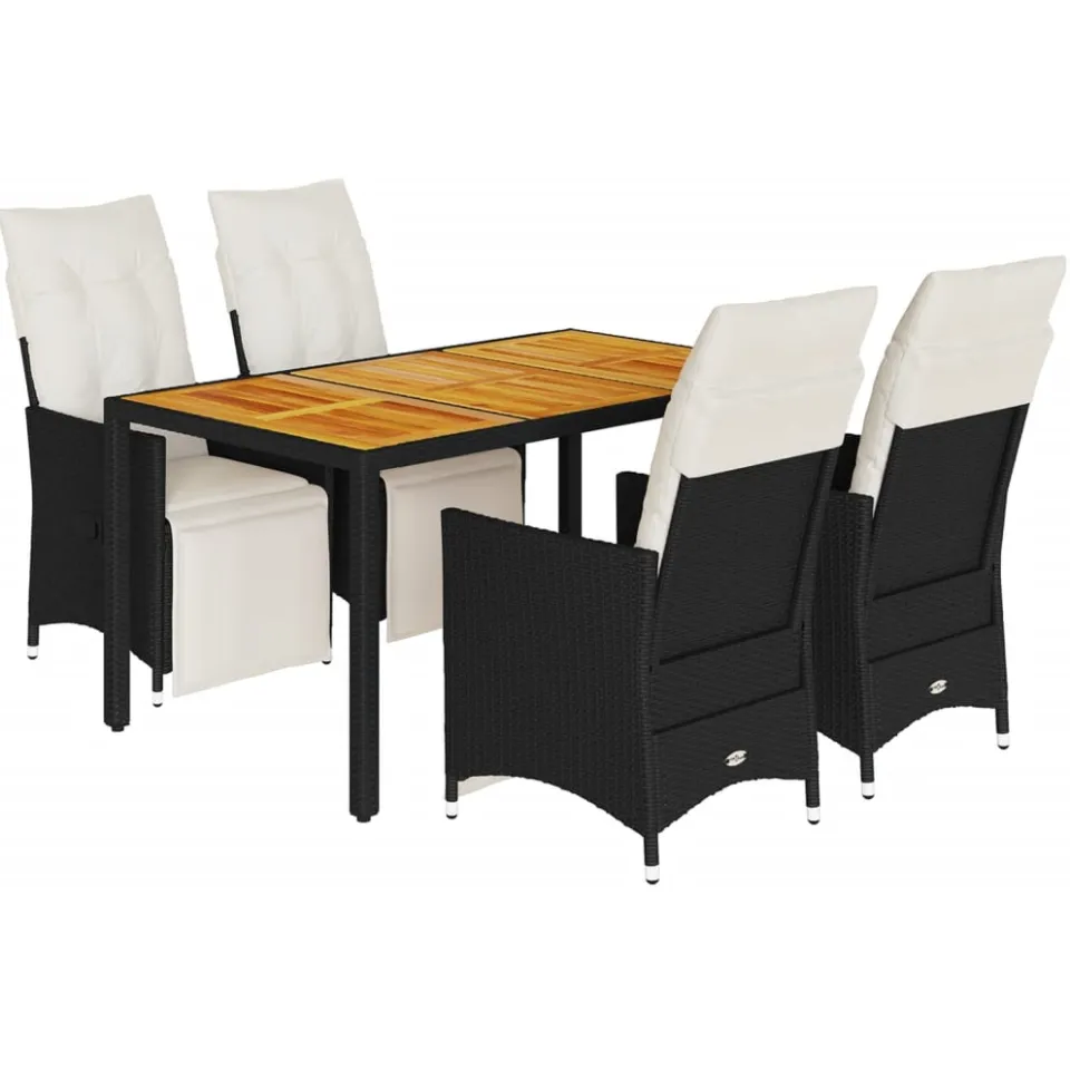 vidaXL 5-delige Tuinset met kussens poly rattan zwart, foto 3