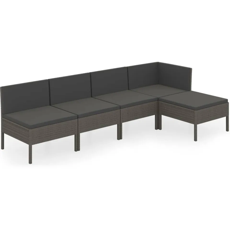 vidaXL 5-delige Loungeset met kussens poly rattan grijs, foto 3