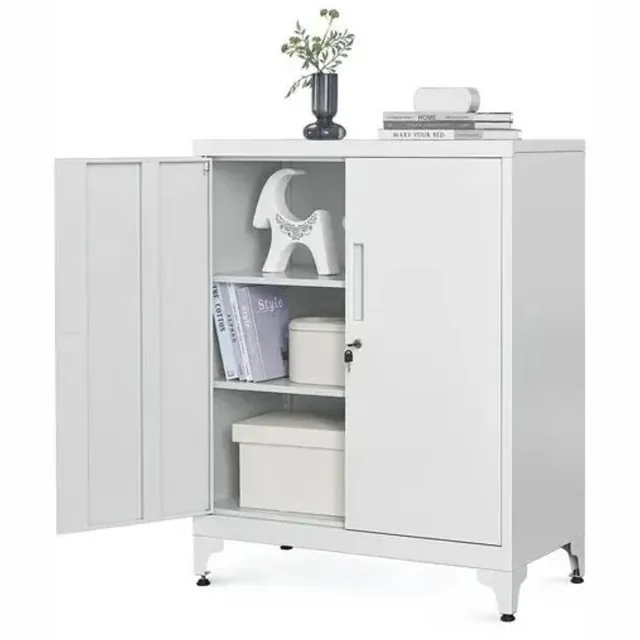 NaevaMi Archiefkast met slot - Kantoorkast - Werkruimte - Opbergkasten met 2 deuren - Veelzijdige Opbergoplossing - Multifunctionele Garagekast - Dossierkast - Stalen kast - 90x80x40 cm - Licht Grijs