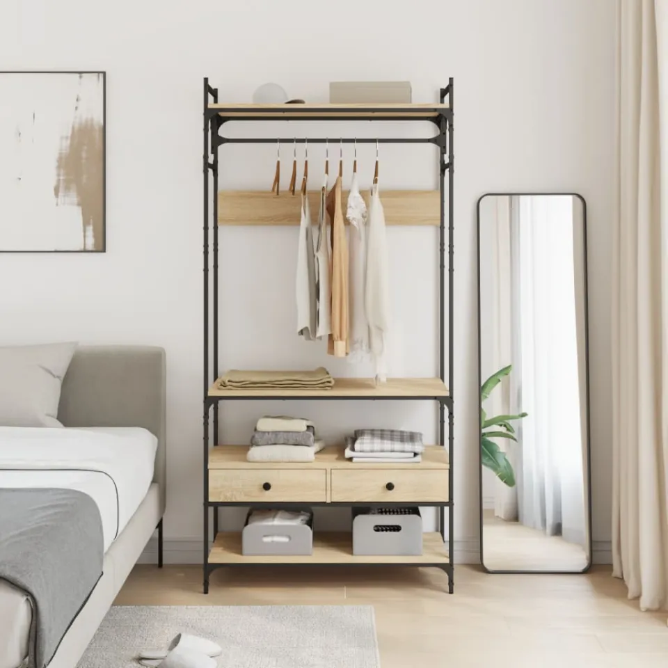 vidaXL Kledingkast met lades 89x39x184,5 cm bewerkt hout sonoma eiken, foto 3
