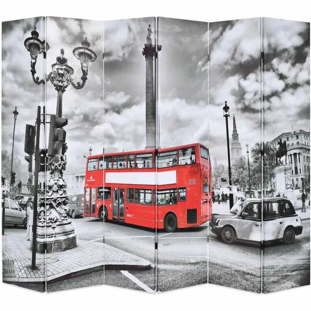 vidaXL Kamerscherm inklapbaar Londen bus 228x170 cm zwart en wit Meerkleurig