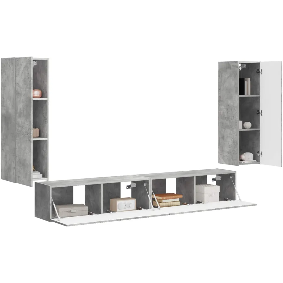 vidaXL TV Wandkast Set 4 st Beton Grijs Bewerkt hout