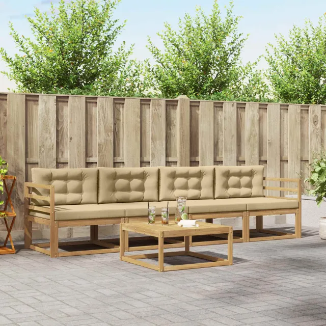 vidaXL Buiten bankenset 4 st 4-zits Wit en Beige