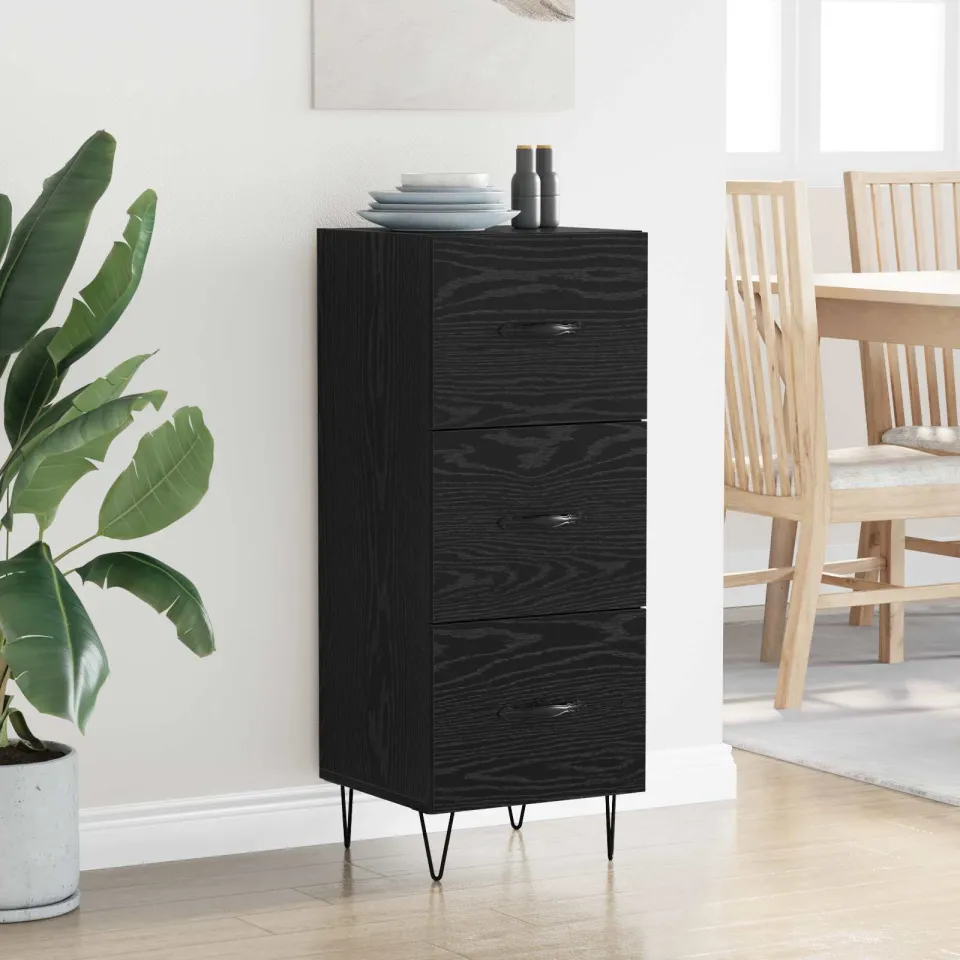 vidaXL Dressoir Zwart eiken 34 x 34.5 x 90 cm Bewerkt hout, foto 3