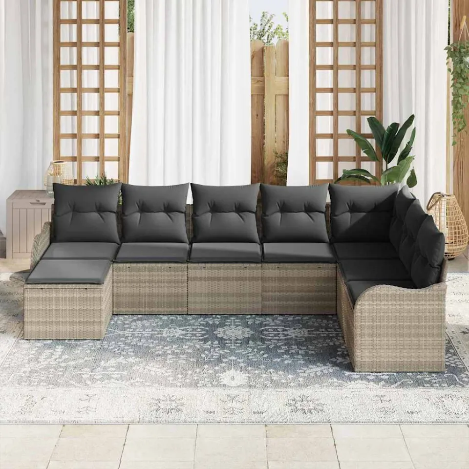 vidaXL Tuin Sofa Set 8 st Lichtgrijs poly rattan, foto 3