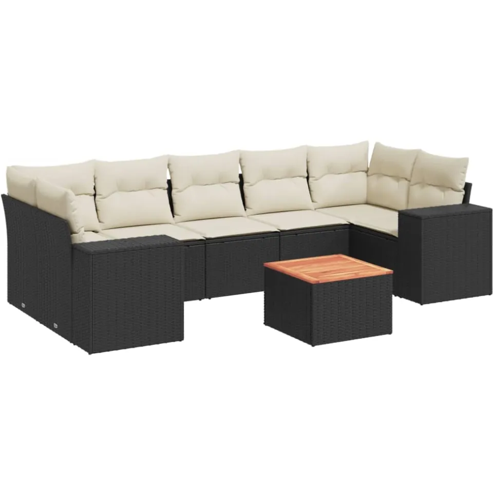 vidaXL 8-delige Loungeset met kussens poly rattan zwart
