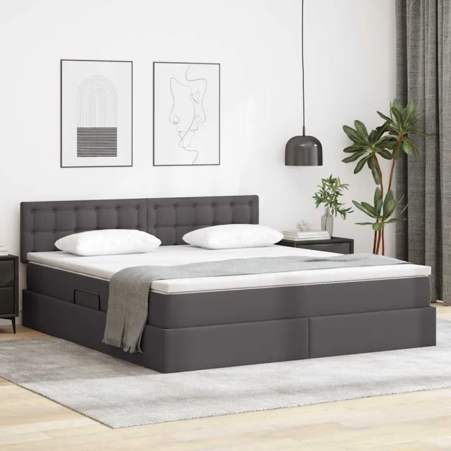 vidaXL Opslag bed met matras met opslag Grijs 180 x 200 cm Nep Leer