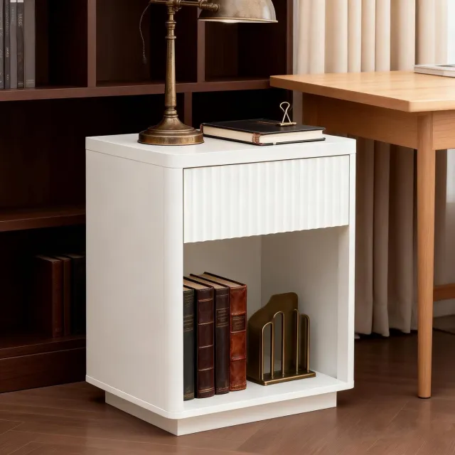 WUVRIE Nachtkastje 55x40x63,5 cm - Lade en open vak - MDF - Wit