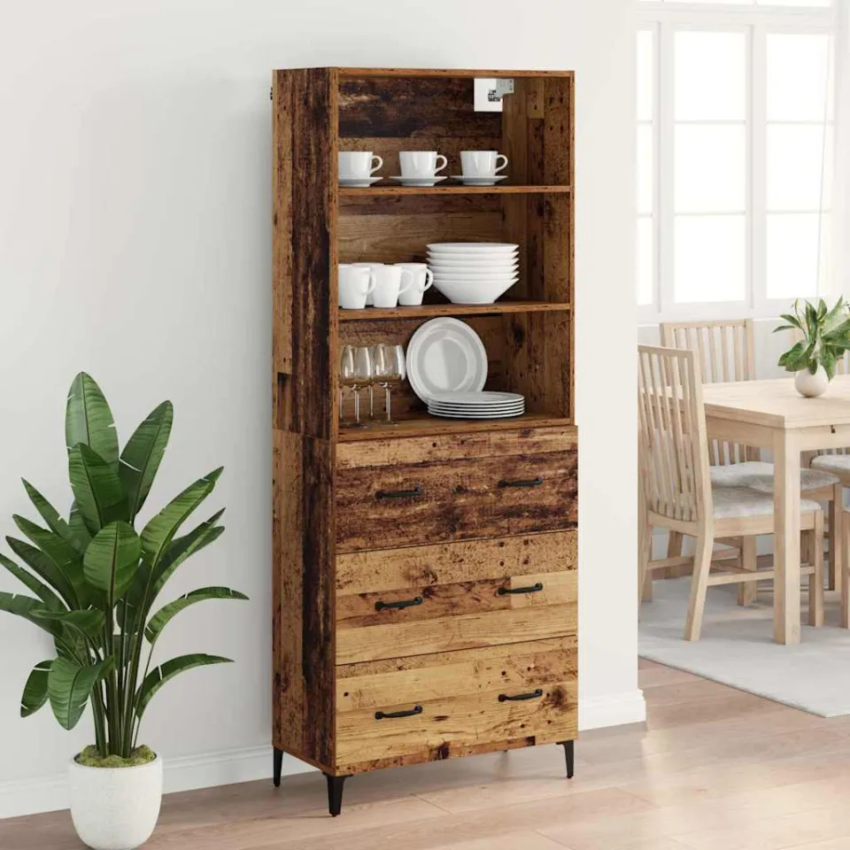 vidaXL Hoge kast Oud Hout 69,5 x 34 x 180 cm Bewerkt hout bruin, foto 3