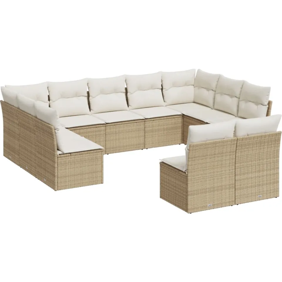 vidaXL 11-delige Tuinset met kussens poly rattan beige, foto 3