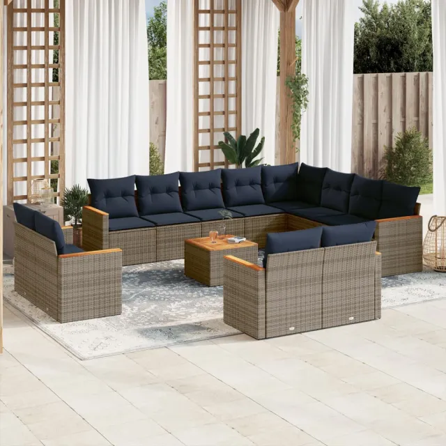 vidaXL 13-delige tuinbankset met kussens, grijs polyrotan, foto 2