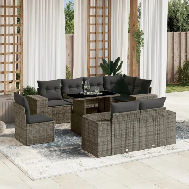 vidaXL 9-delige Loungeset met kussens poly rattan grijs, foto 2