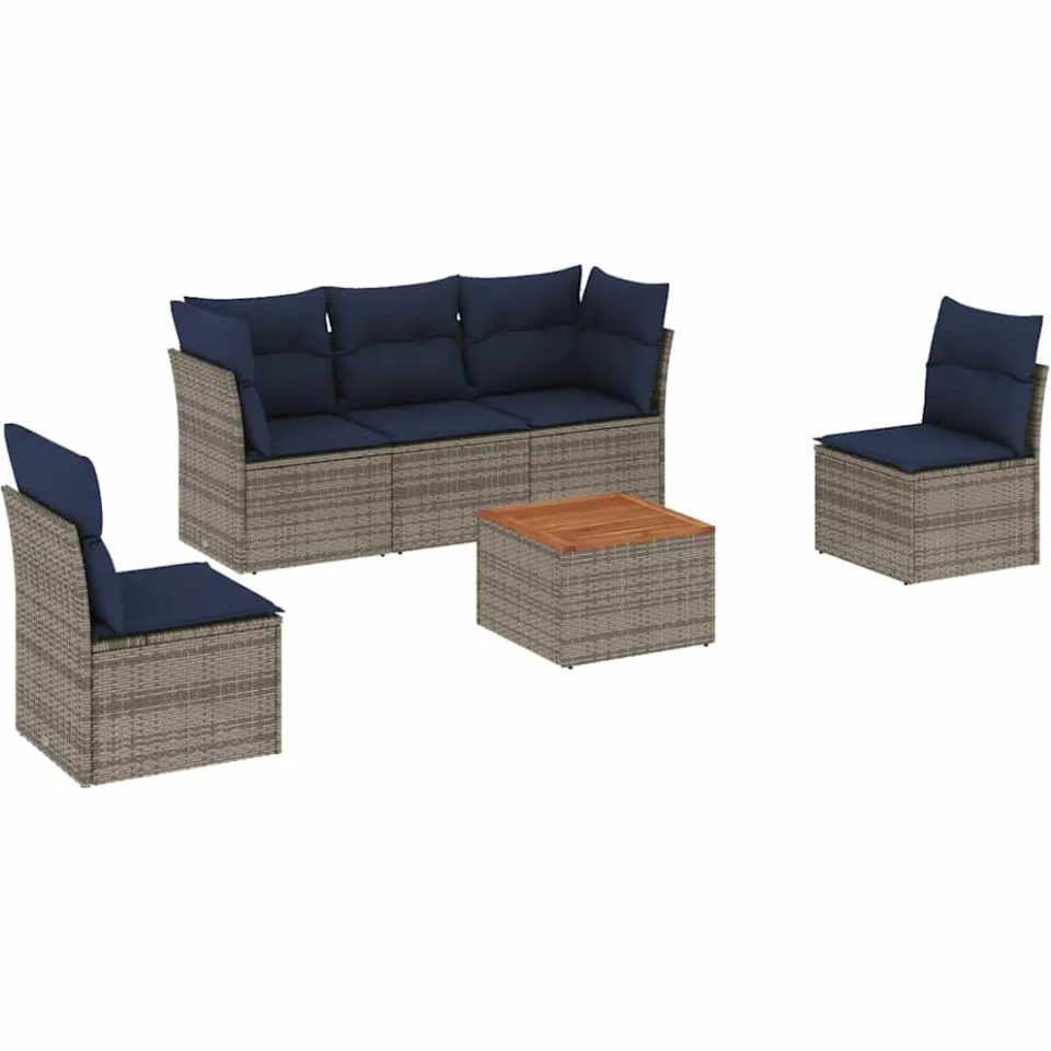 vidaXL 6-delige Loungeset met kussens poly rattan grijs, foto 3