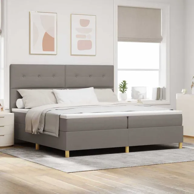 vidaXL LED Box Spring Bed met hoofdeinde Taupe 200 x 200 cm Stof