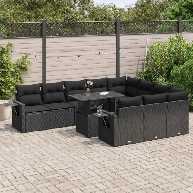 vidaXL 11-delige Loungeset met kussens poly rattan zwart, foto 2