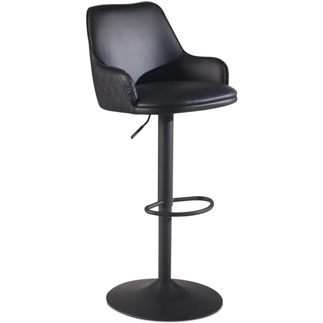 Cosmo Casa Barkruk - Zwart kunstleer - Verstelbaar - Met armleuningen - Zithoogte 84 cm