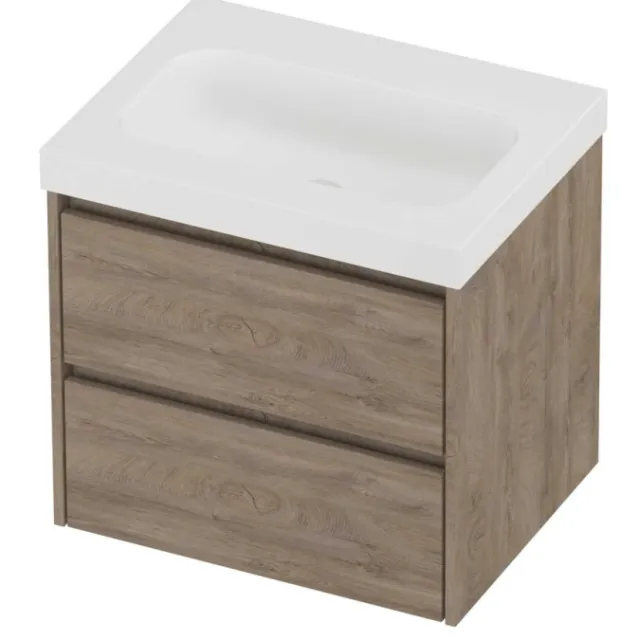 Proline Haga Badmeubelset Polystone Mezza Zonder Kraangat 60x46x58 cm Mat White Raw Oak Eiken