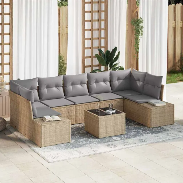 vidaXL Tuin Sofa Set 8 st Beige poly rattan, foto 2