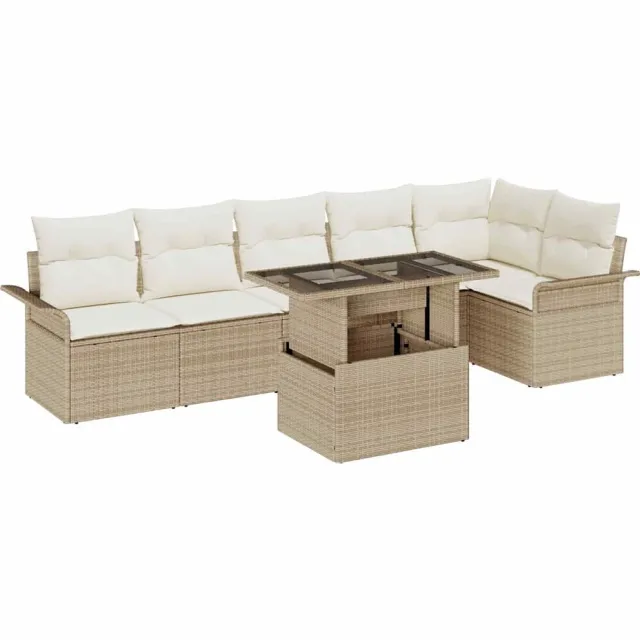 vidaXL Tuin Sofa Set 7 st Beige [Synthetisch]: Poly Rattan