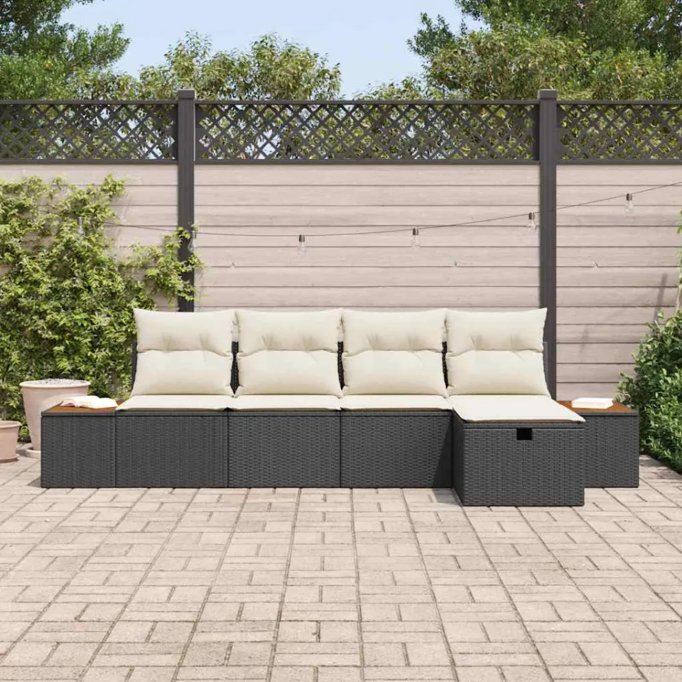 vidaXL Tuinbankenset 5 st Zwart poly rattan, foto 3