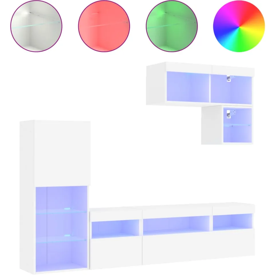 vidaXL 6-delige Tv-wandmeubelset met LED-verlichting bewerkt hout wit, foto 4