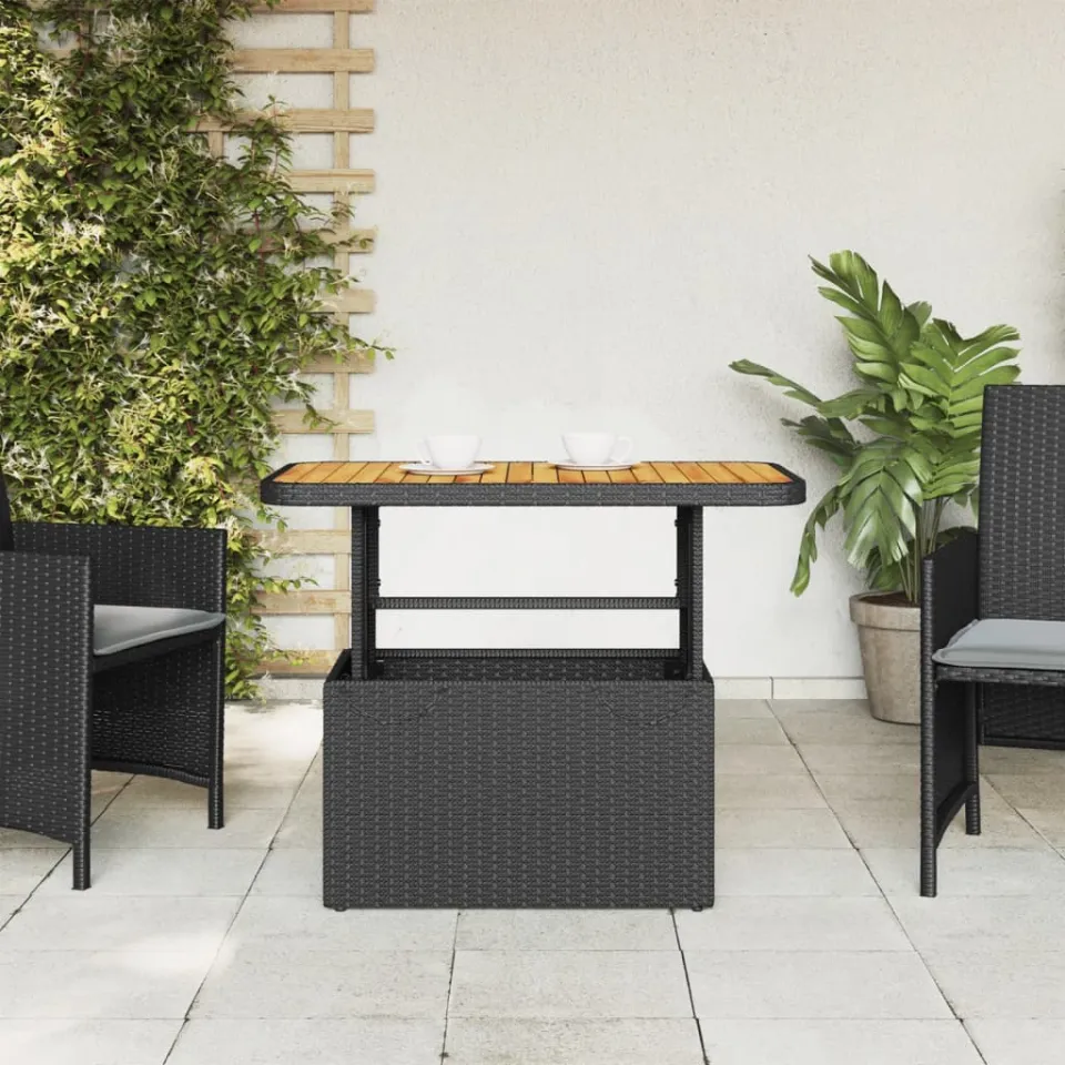 vidaXL Tuintafel 90x55x71 cm poly rattan en massief acaciahout zwart, foto 3