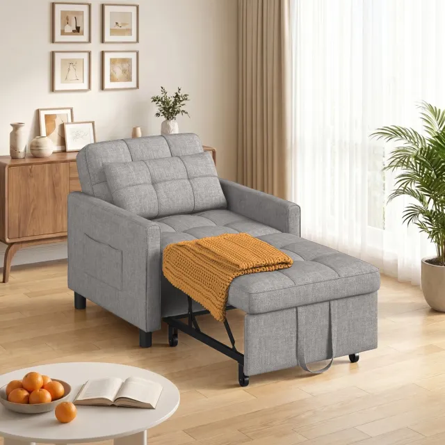 Bealife AR21 Slaapbank 1 Persoons - 3-In-1 Bank met Slaapfunctie - Verstelbare Bedbank -Grijs Licht grijs-AR21
