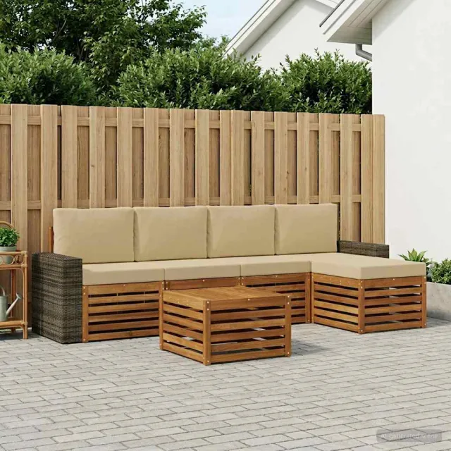 vidaXL Buiten bankenset 6 st 5-zits Natuurlijk en Beige
