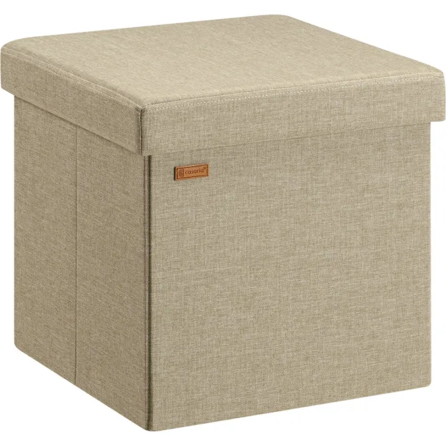 Casaria Poef met Opbergruimte - 40x40x40cm 40L Linnen – Beige Beide